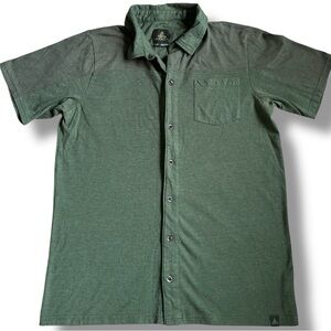prAna Short Sleeve Shirt Men's Size Large‎ Green Pocket Metal Button Up Collared